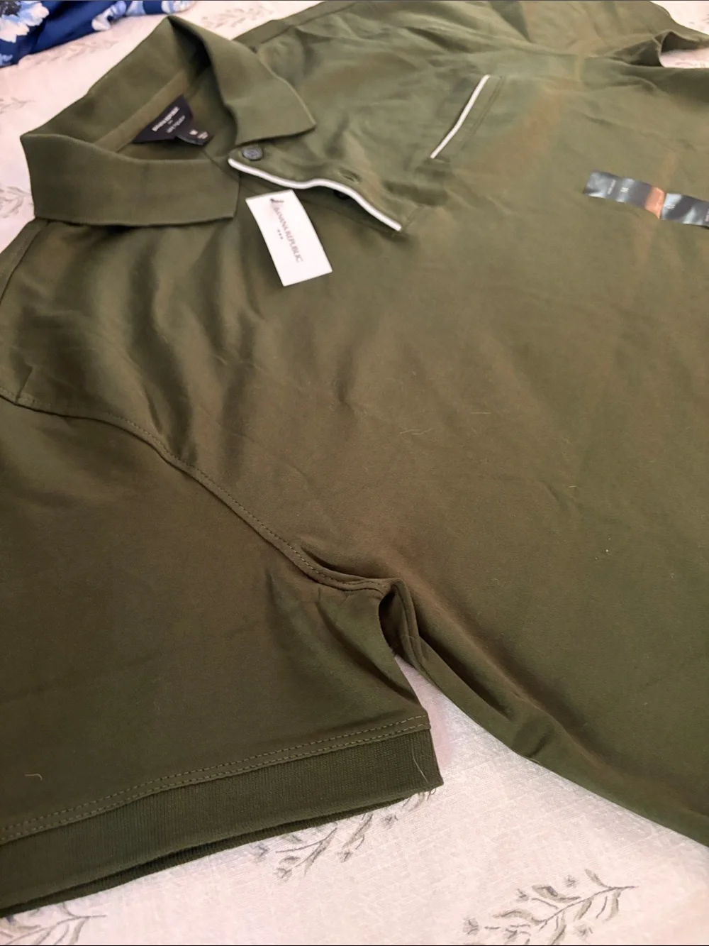 Men's Olive Polo with Pocket Trim